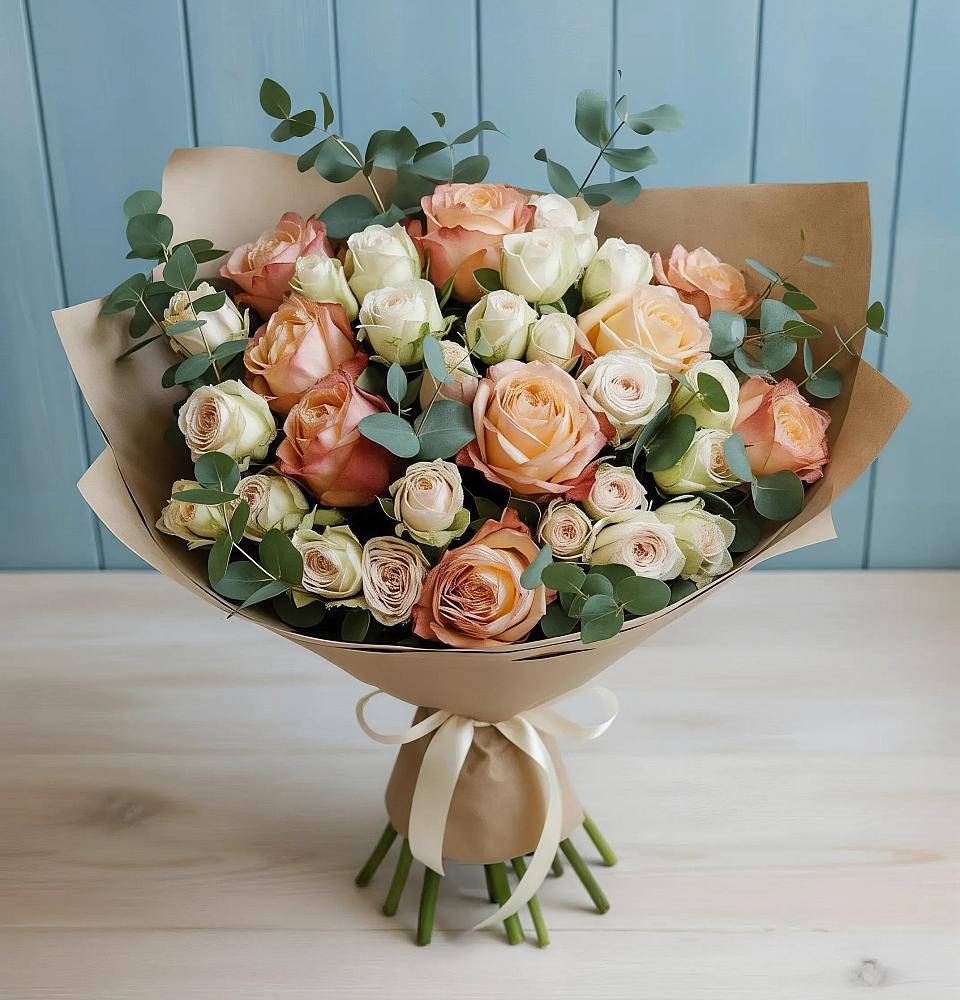 Букет цветов из: Альстромерии и Розы в Калининской Краснодарского края