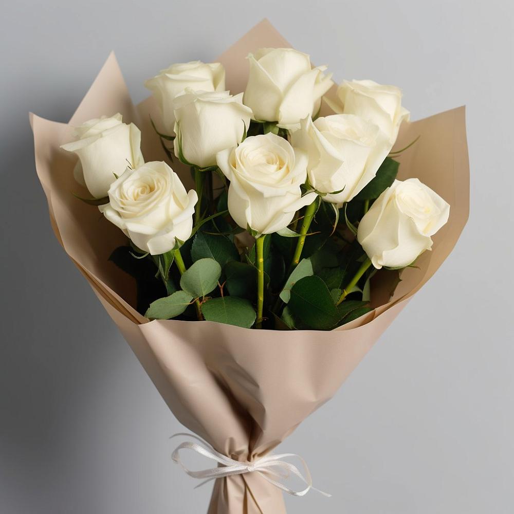 Букет 9 Белых роз Эдлесс Лав в Калининской Краснодарского края