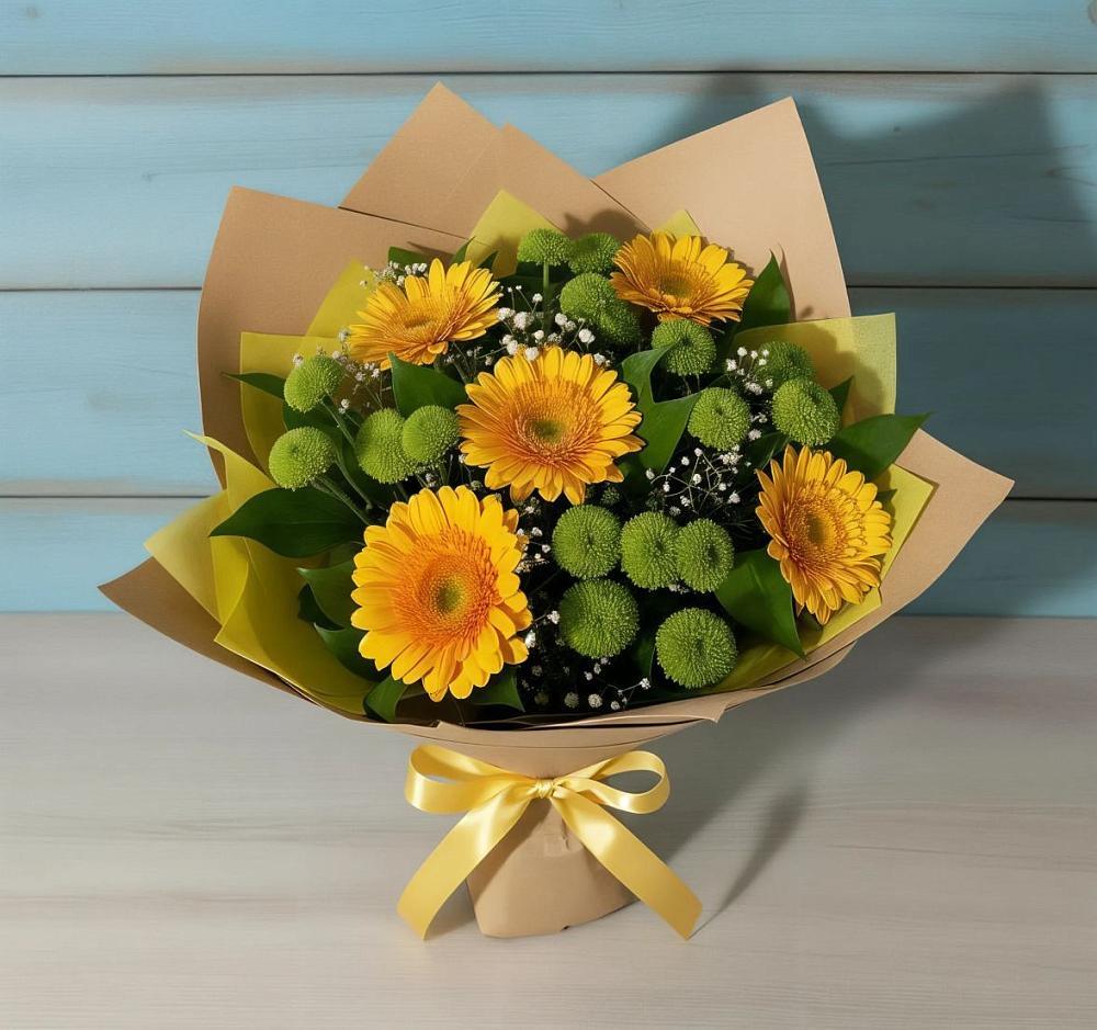 Букет цветов из: Герберы и Хризантемы в Калининской Краснодарского края