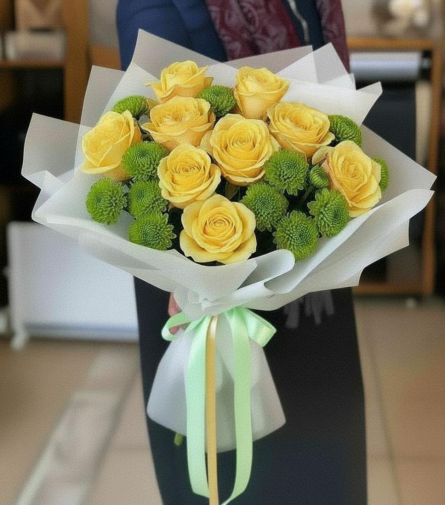 Букет цветов из: Хризантемы и Розы в Калининской Краснодарского края