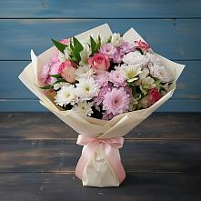 Букет цветов из:  Хризантемы, Альстромерии и Розы в Калининской Краснодарского края