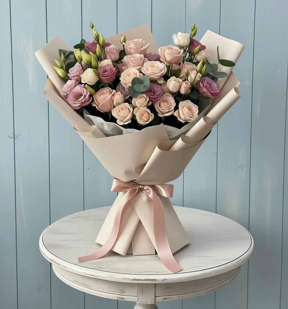 Букет цветов из: Розы и Лизиантусы в Калининской Краснодарского края