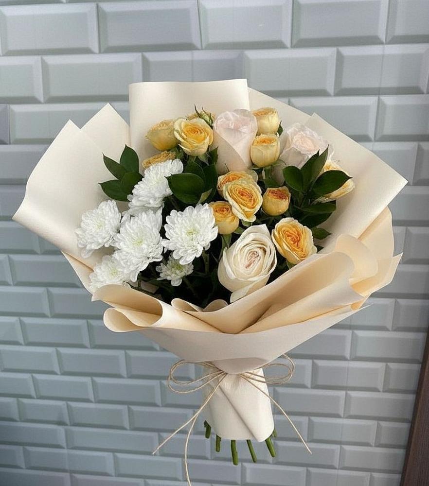 Букет цветов из: Розы и Хризантемы в Калининской Краснодарского края