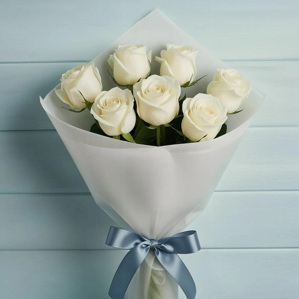 Букет 7 Белых роз Эдлесс Лав в Калининской Краснодарского края
