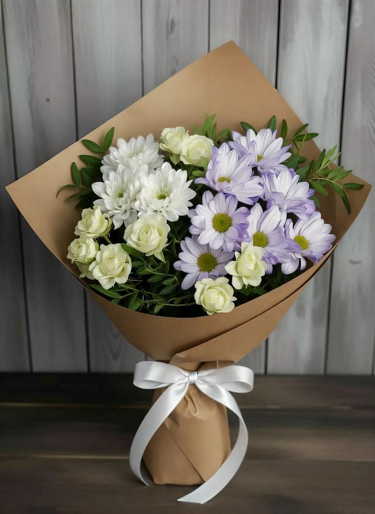 Букет цветов из: Хризантемы и Розы в Калининской Краснодарского края